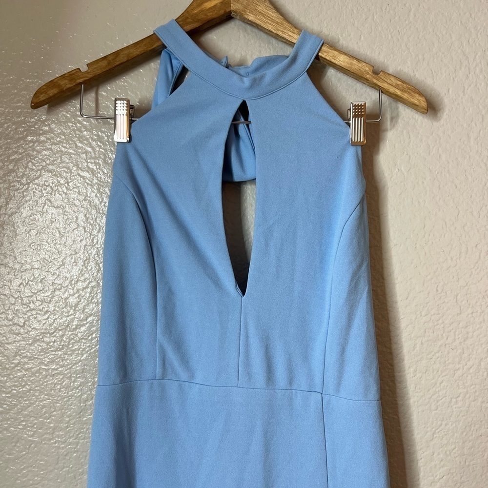 Striking Elegance Light Blue Bow Backless Halter Maxi Dress - Picture 3 of 6